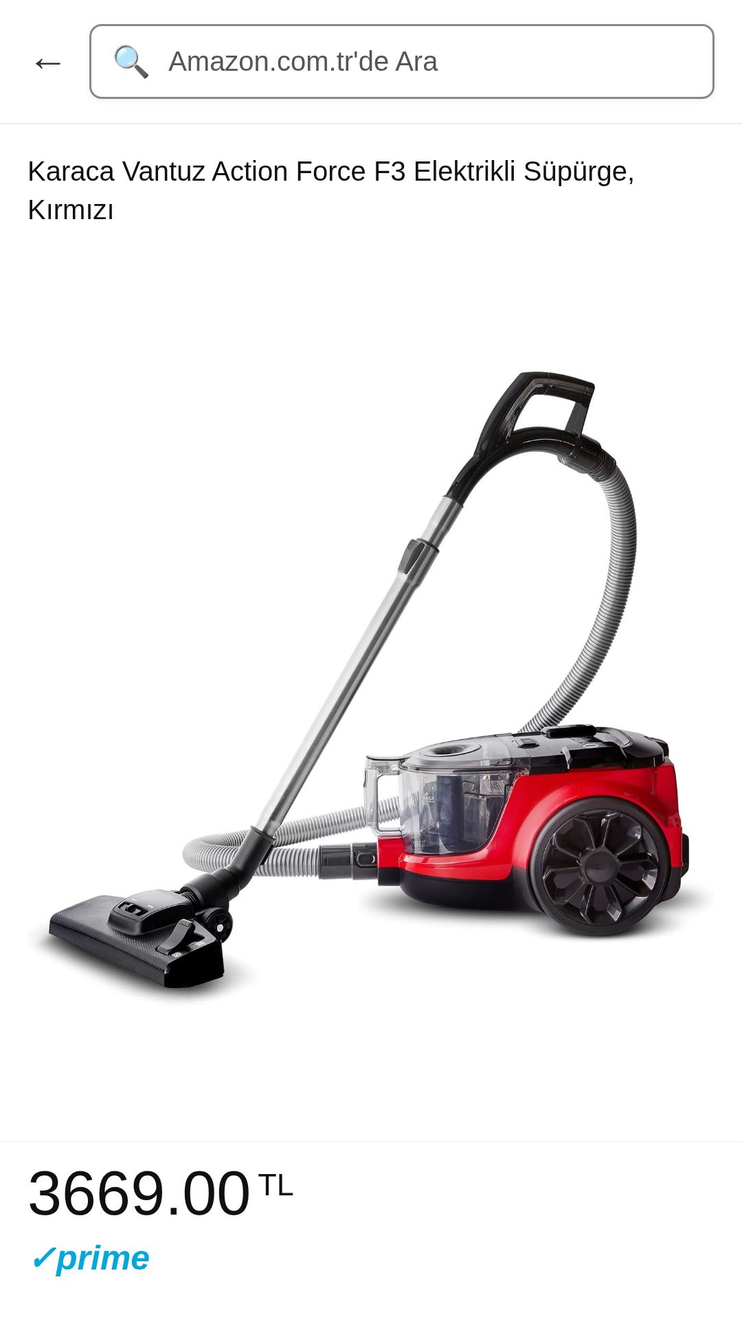 Karaca Vantuz Action Force F3 Elektrikli Süpürge, Kırmızı