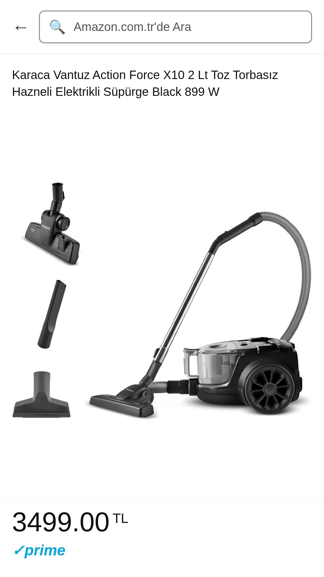 Karaca Vantuz Action Force X10 2 Lt Toz Torbasız Hazneli Elektrikli Süpürge Blac…