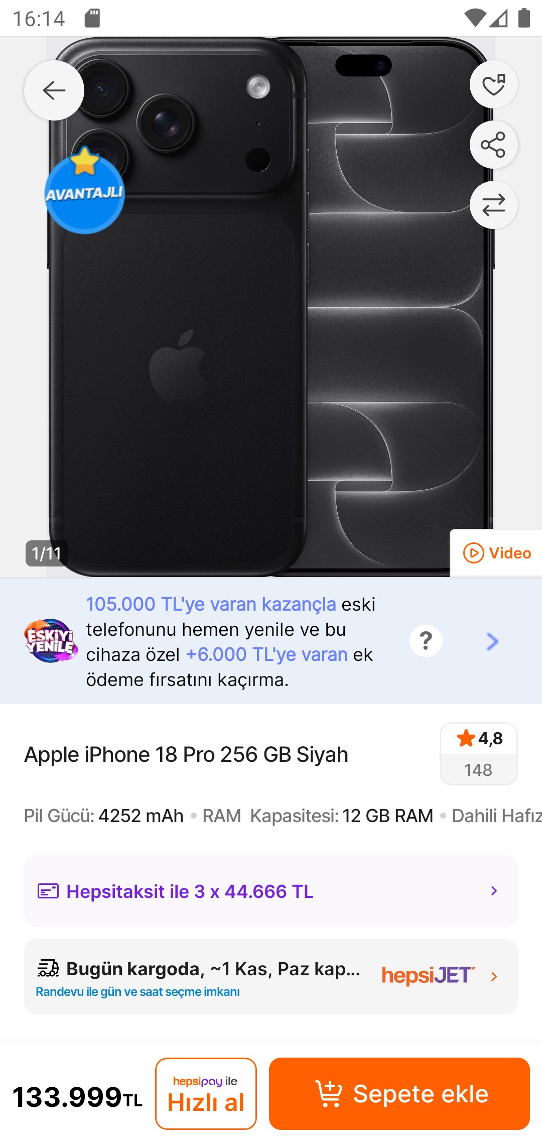 Apple iPhone 18 Pro 256 GB Siyah