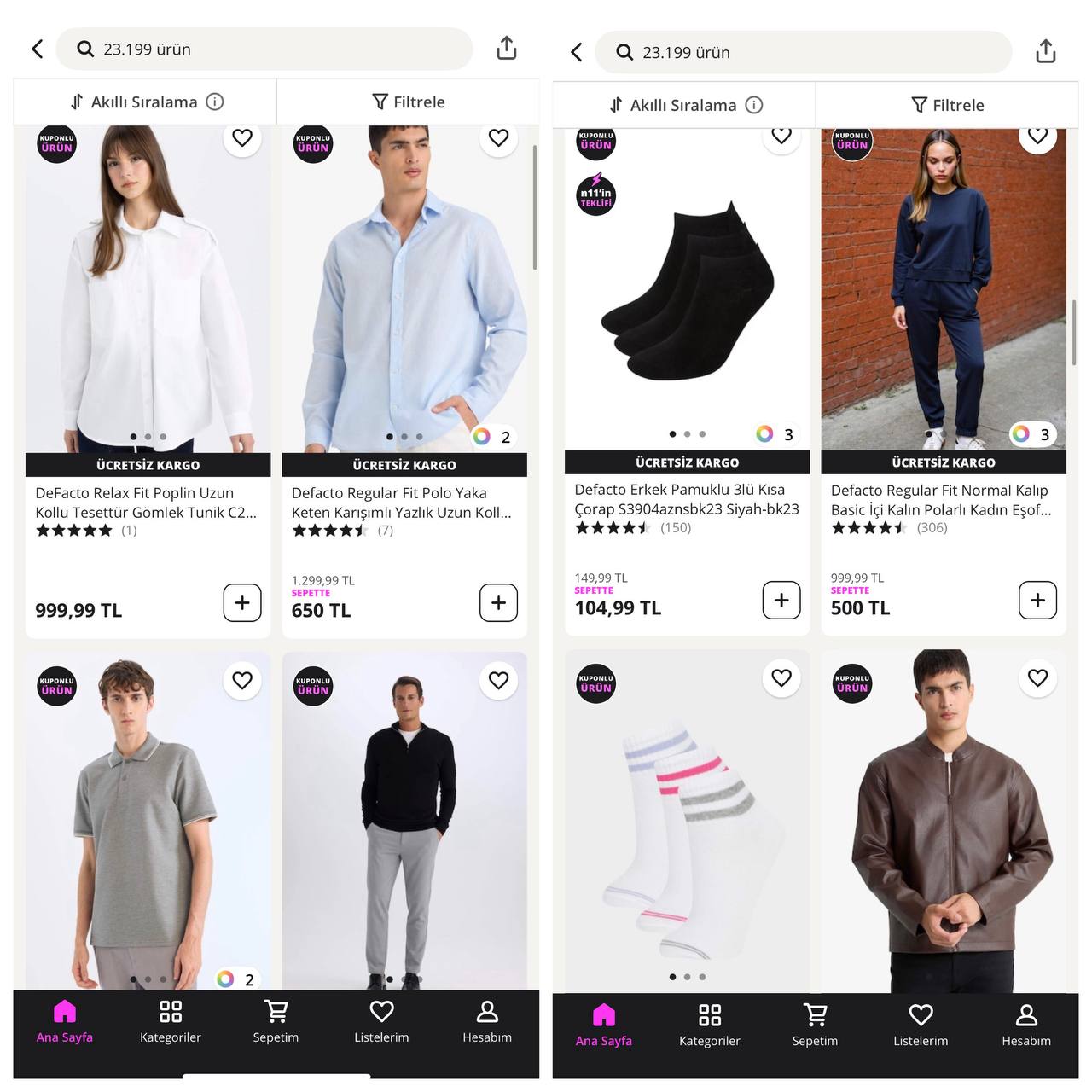 Defacto n11de 1000 TL ve üzeri %25 kupon, ürünlerin altından alıp tek ürün yada …