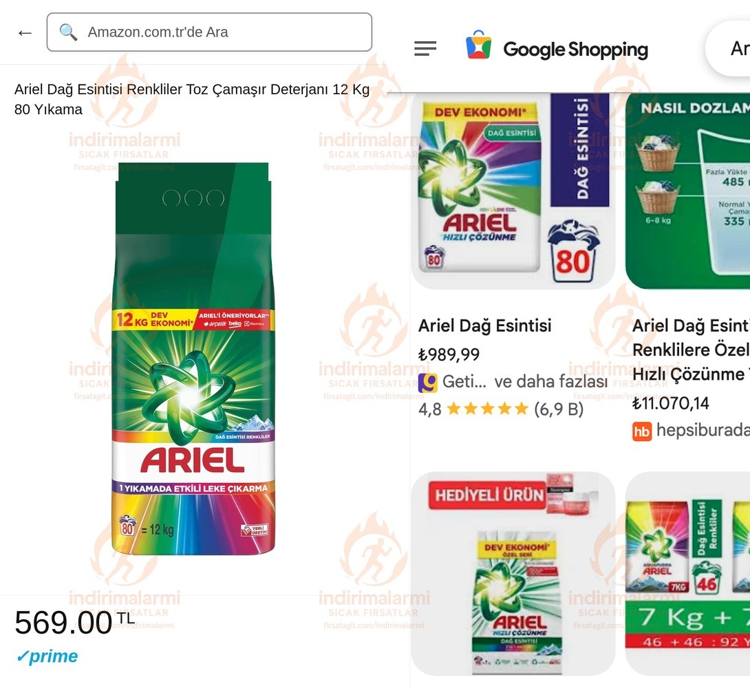 Ariel Dağ Esintisi Renkliler Toz Çamaşır Deterjanı 12 Kg 80 Yıkama