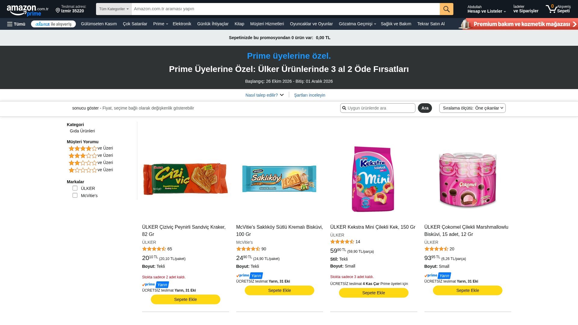 Amazonda Ülker Ürünlerinde 3 al 2 Öde Fırsatları