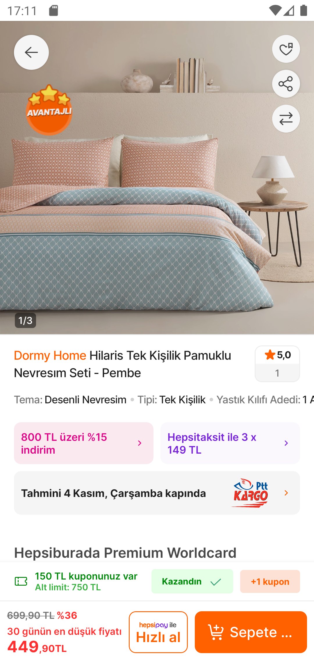 Yataş Dormy Home Hilaris Tek Kişilik Pamuklu Nevresım Seti – Pembe