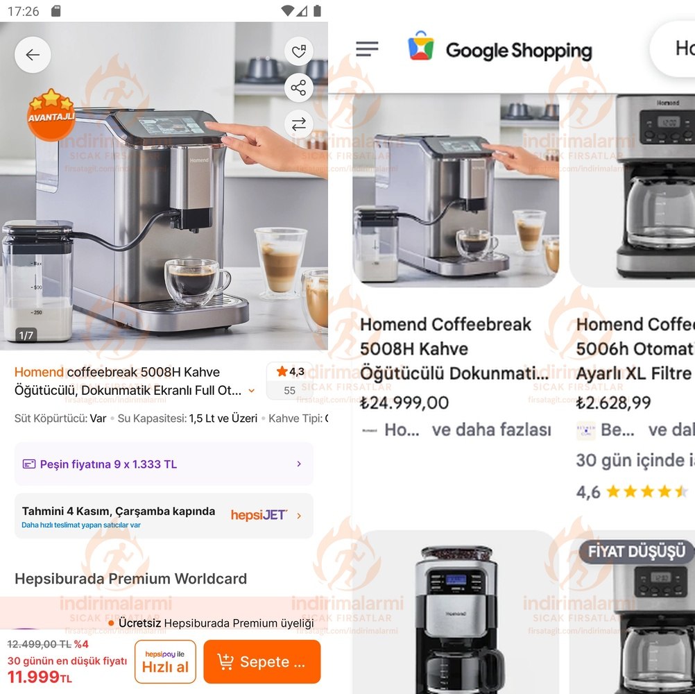 Homend coffeebreak 5008H Kahve Öğütücülü, Dokunmatik Ekranlı Full Otomatik Espre…