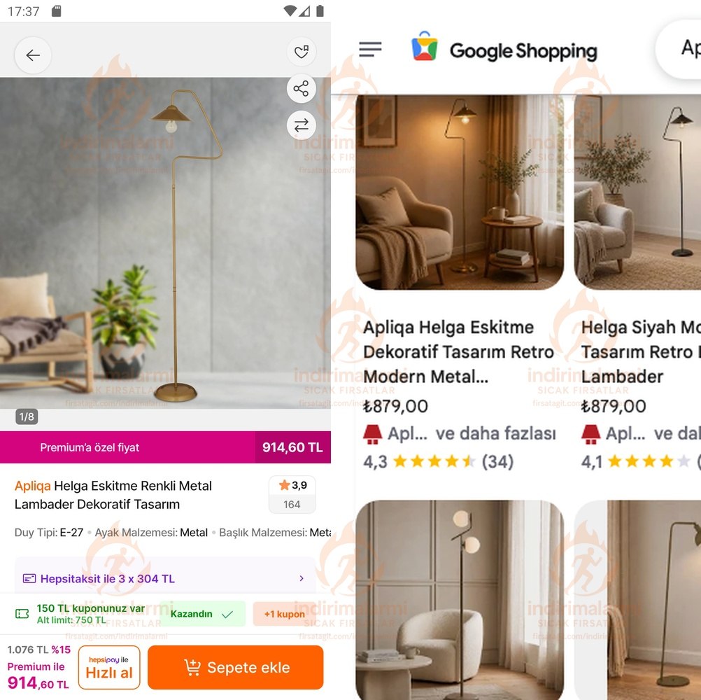 Apliqa Helga Eskitme Renkli Metal Lambader Dekoratif Tasarım