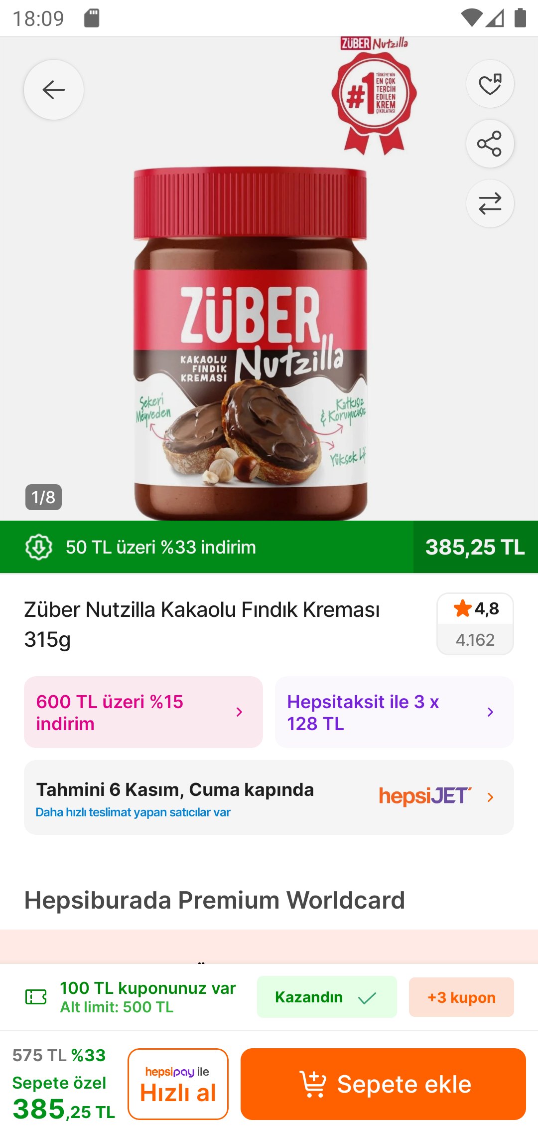 Züber Nutzilla Kakaolu Fındık Kreması 315g