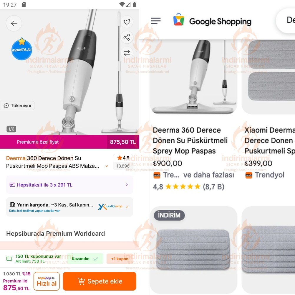 Deerma 360 Derece Dönen Su Püskürtmeli Mop Paspas ABS Malzemeden Dayanıklı ve Ta…