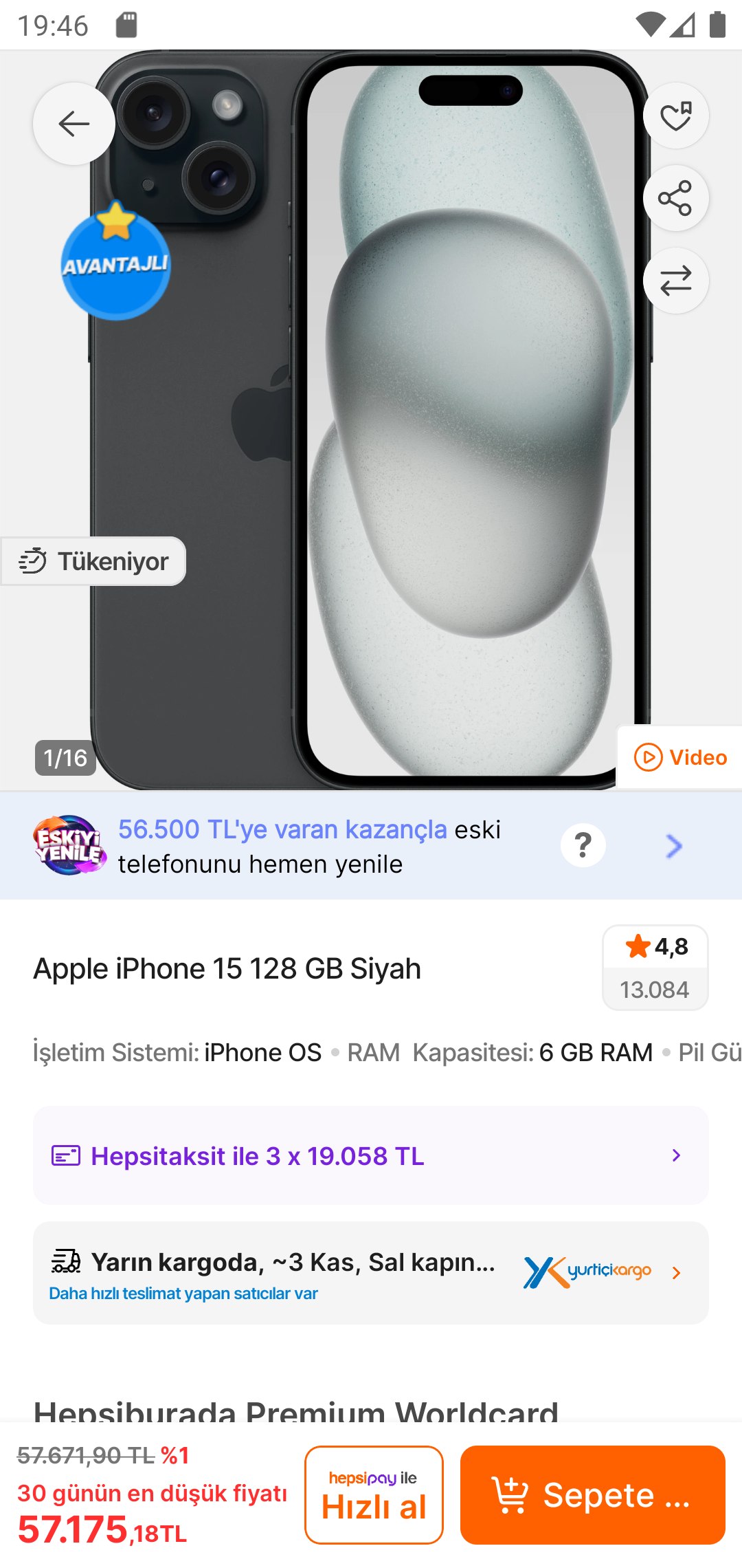 Apple iPhone 15 128 GB Siyah