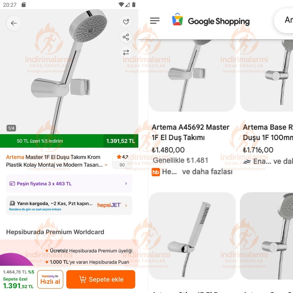 Artema Master 1F El Duşu Takımı Krom Plastik Kolay Montaj ve Modern Tasarım Özel…