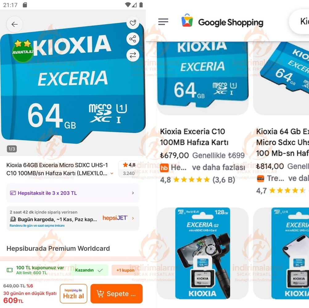 Kioxia 64GB Exceria Micro SDXC UHS-1 C10 100MBsn Hafıza Kartı LMEX1L064GG2