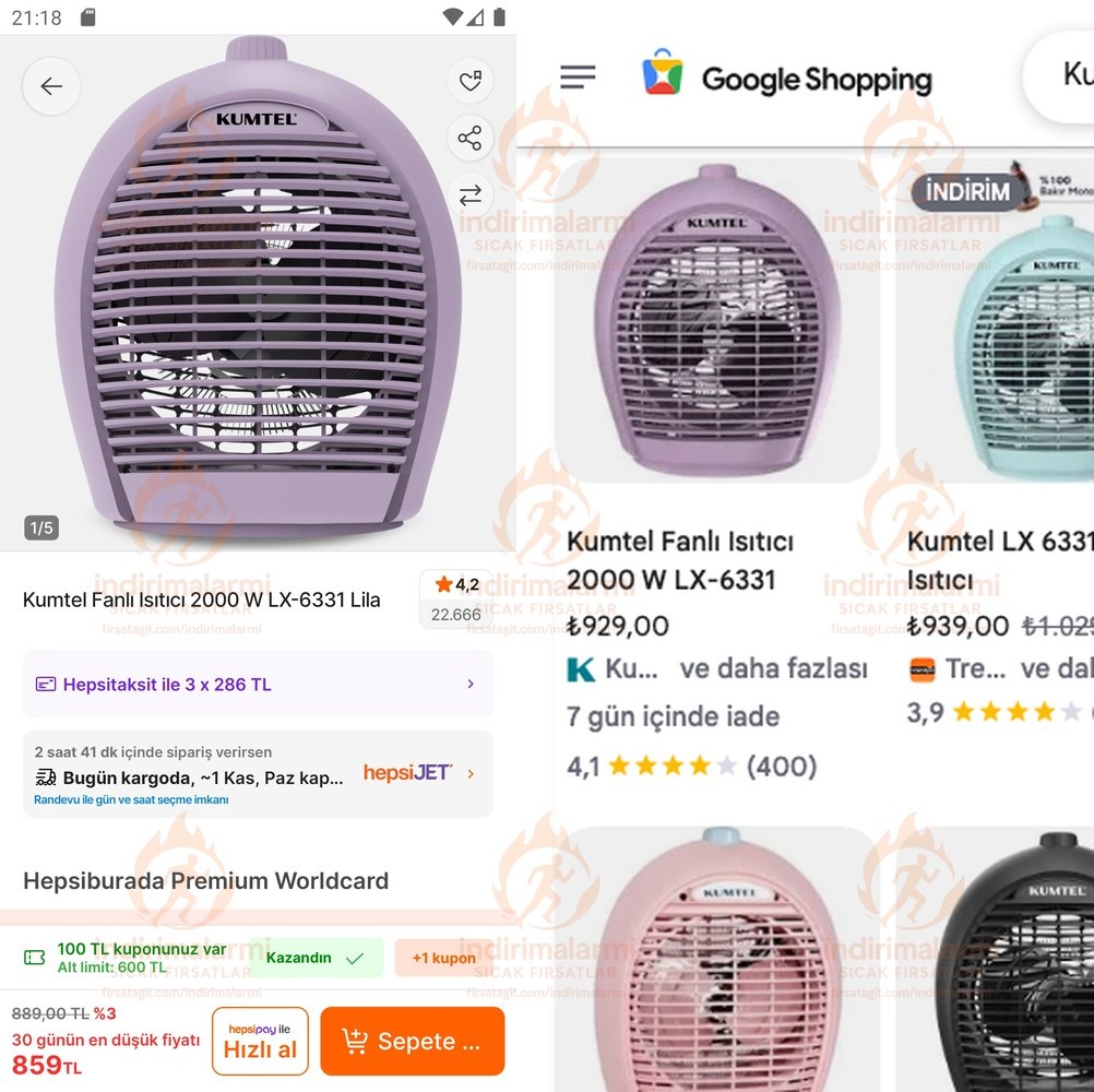 Kumtel Fanlı Isıtıcı 2000 W LX-6331 Lila