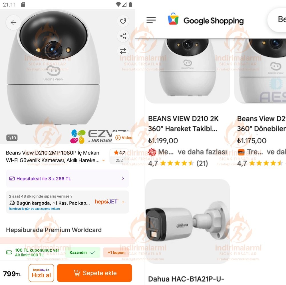 Beans View D210 2MP 1080P İç Mekan Wi-Fi Güvenlik Kamerası, Akıllı Hareket Algıl…