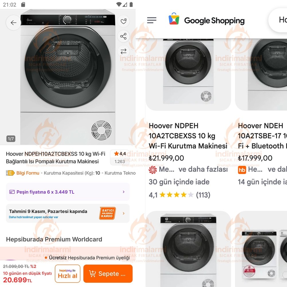 Hoover NDPEH10A2TCBEXSS 10 kg Wi-Fi Bağlantılı Isı Pompalı Kurutma Makinesi
