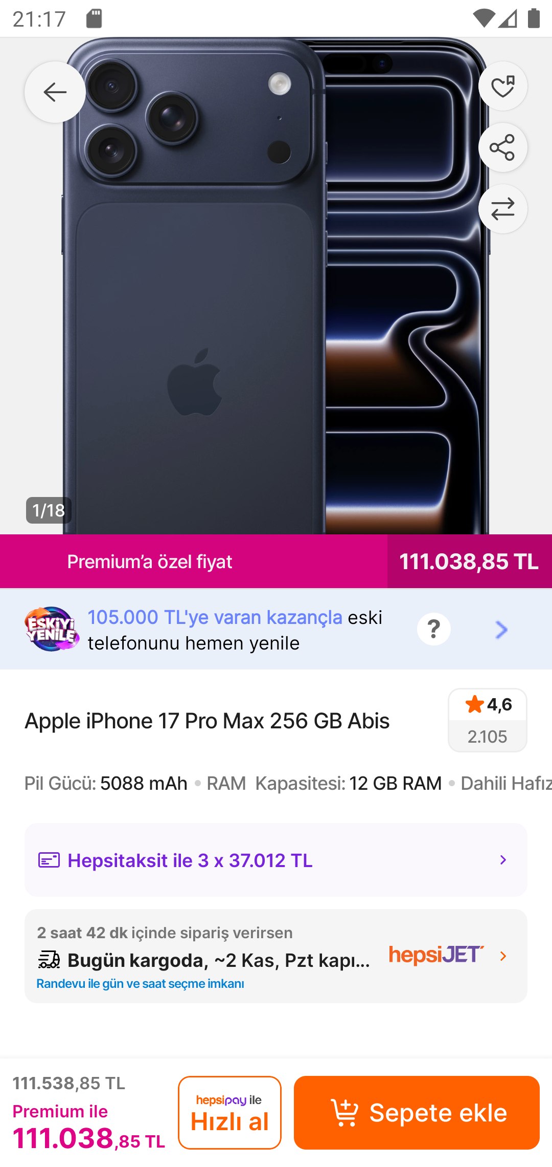 Apple iPhone 17 Pro Max 256 GB Abis