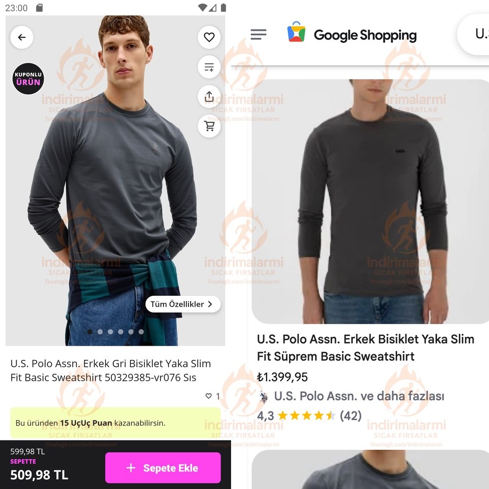 U.S. Polo Assn. Erkek Gri Bisiklet Yaka Slim Fit Basic Sweatshirt 50329385-vr076…