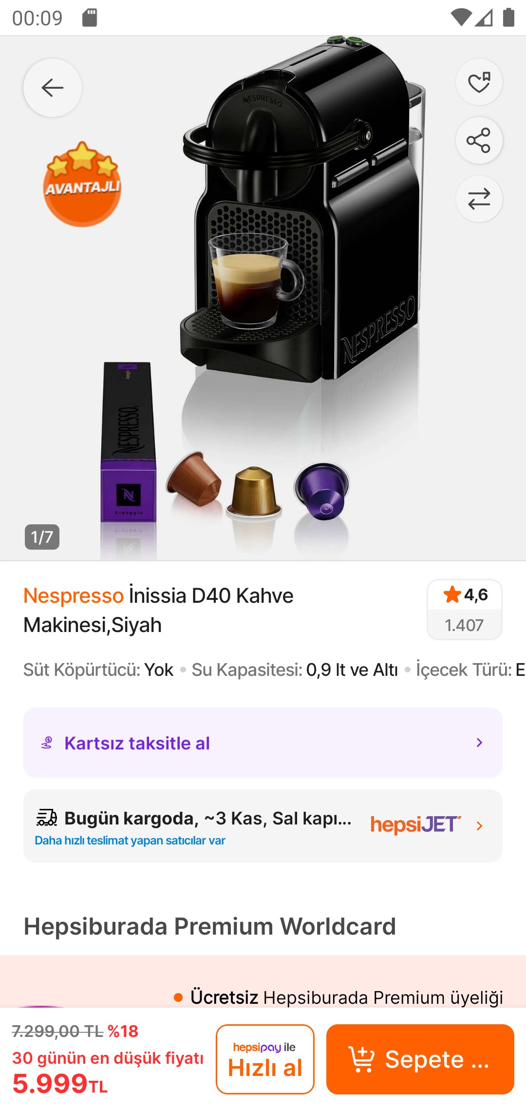 Nespresso İnissia D40 Kahve Makinesi,Siyah