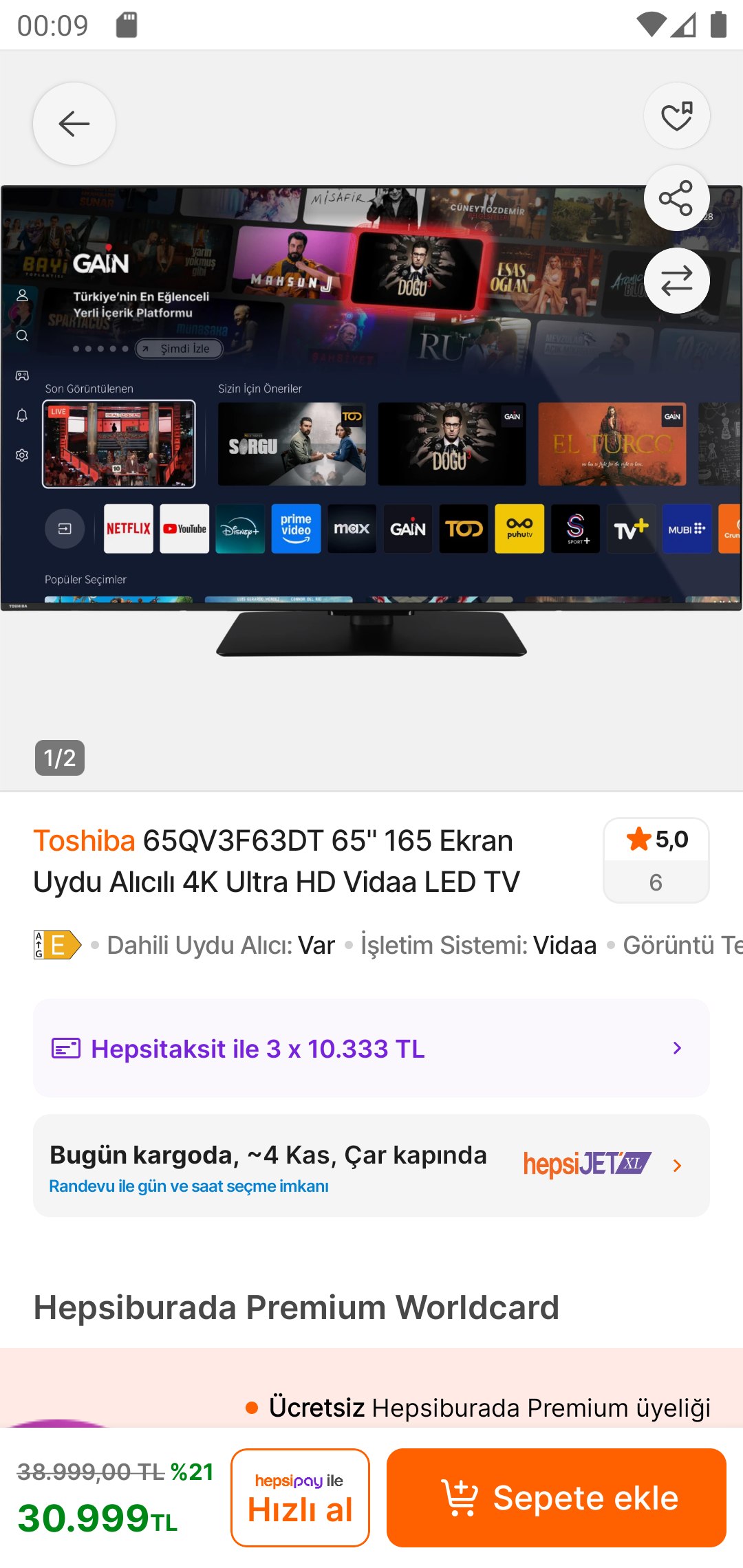 Toshiba 65QV3F63DT 65 165 Ekran Uydu Alıcılı 4K Ultra HD Vidaa LED TV