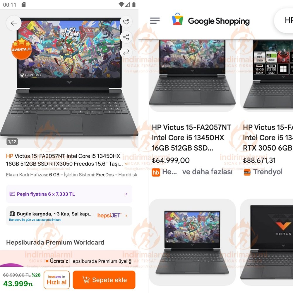 HP Victus 15-FA2057NT Intel Core i5 13450HX 16GB 512GB SSD RTX3050 Freedos 15.6 …