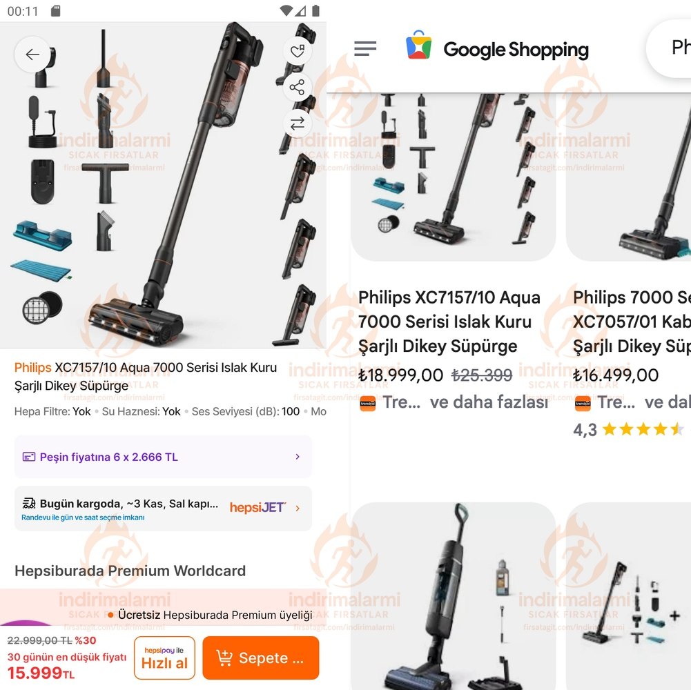 Philips XC715710 Aqua 7000 Serisi Islak Kuru Şarjlı Dikey Süpürge