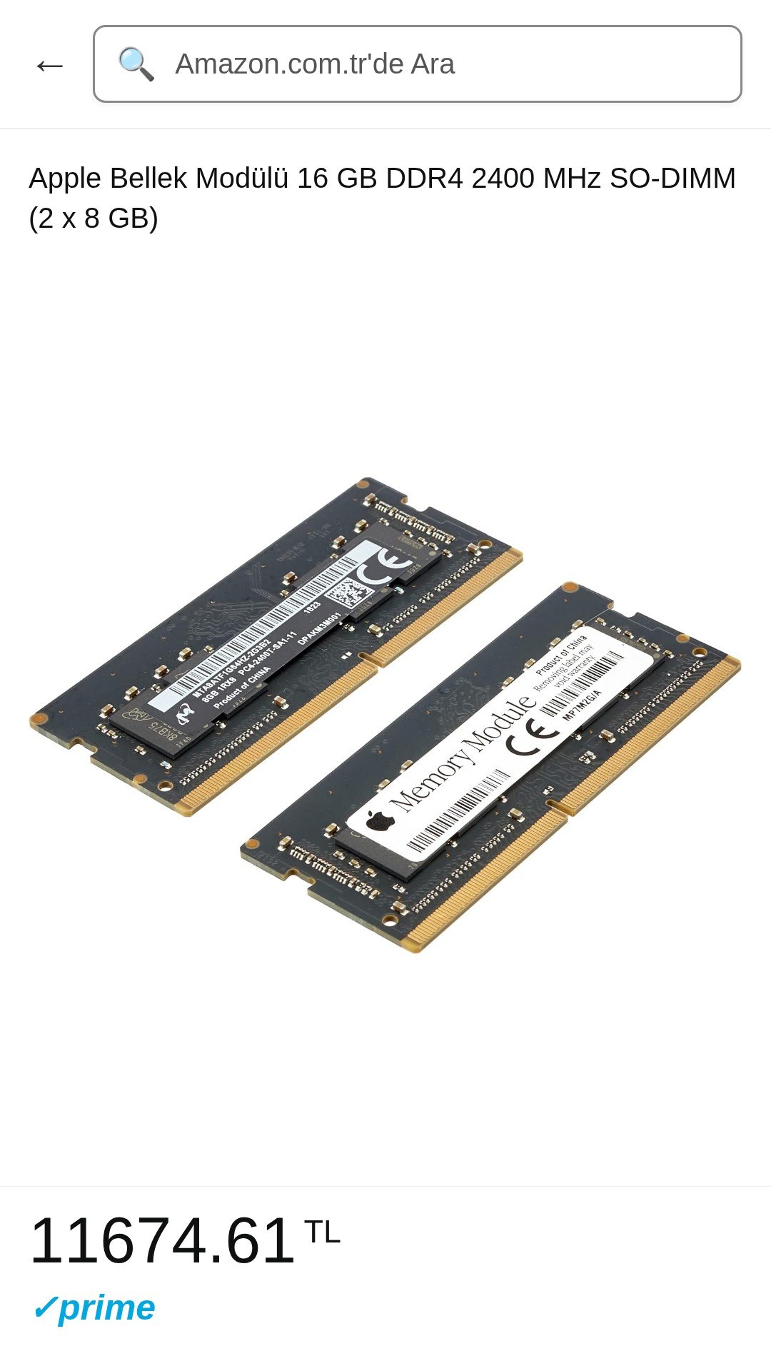 Apple Bellek Modülü 16 GB DDR4 2400 MHz SODIMM 2 x 8 GB