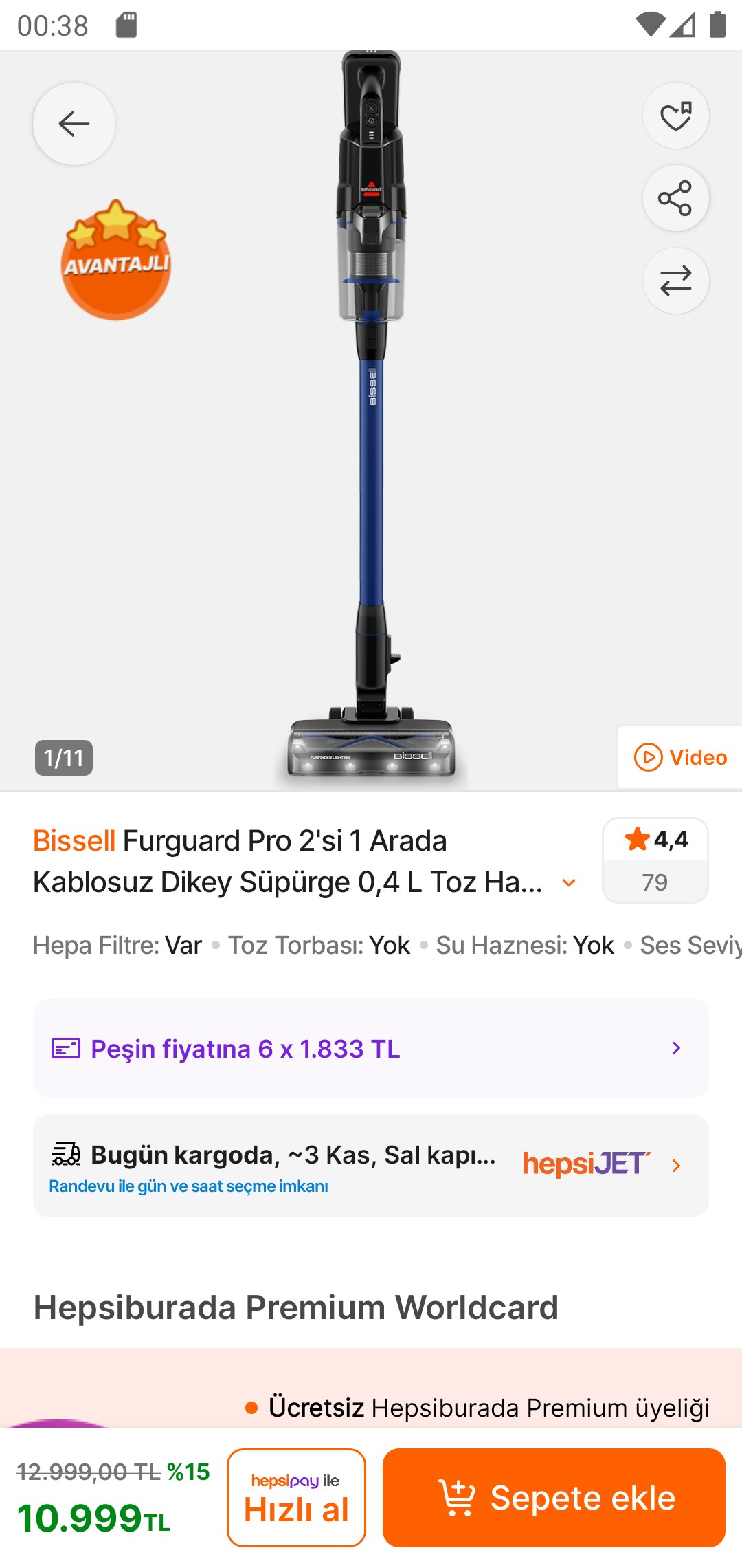 Bissell Furguard Pro 2si 1 Arada Kablosuz Dikey Süpürge 0,4 L Toz Haznesi ile Gü…