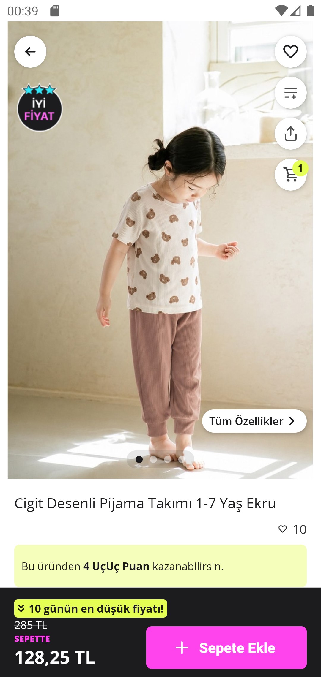 Cigit Desenli Pijama Takımı 1-7 Yaş Ekru
