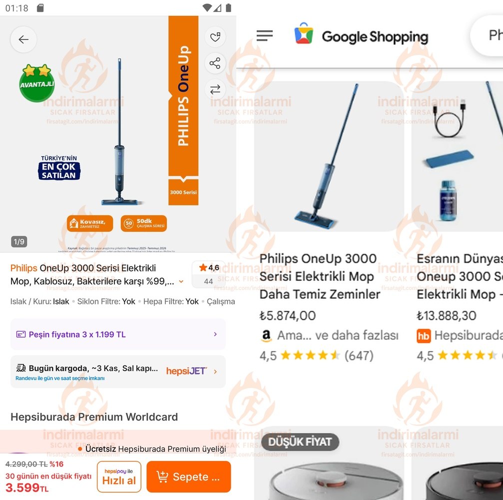Philips OneUp 3000 Serisi Elektrikli Mop, Kablosuz, Bakterilere karşı %99,9 etki…