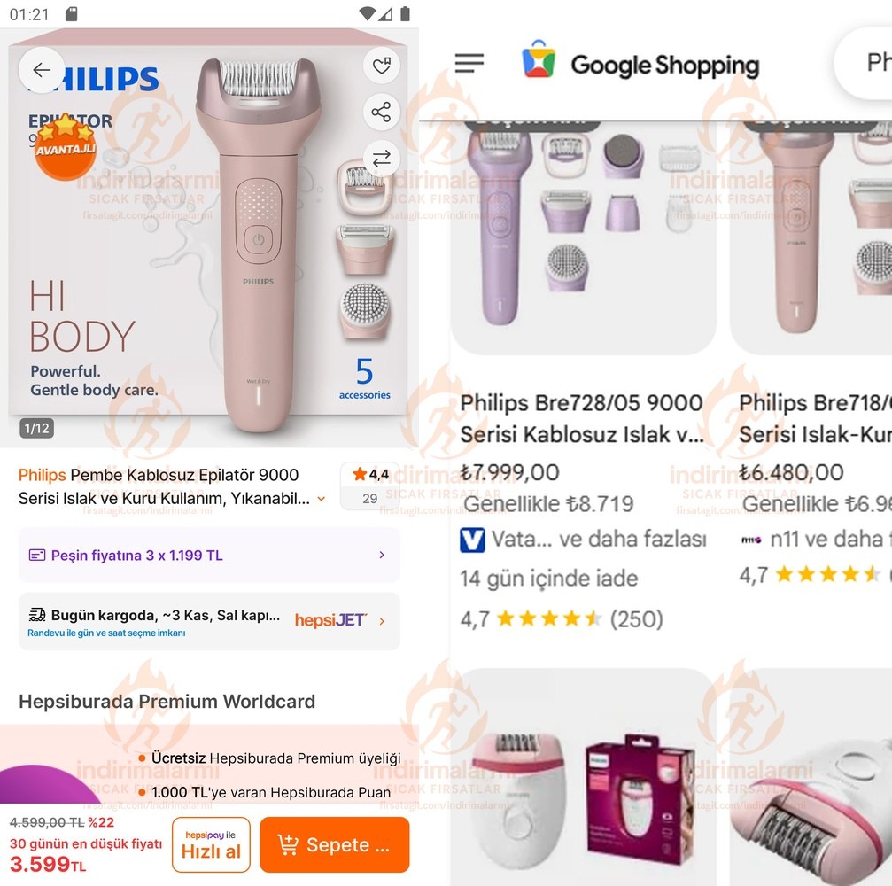 Philips Pembe Kablosuz Epilatör 9000 Serisi Islak ve Kuru Kullanım, Yıkanabilir …